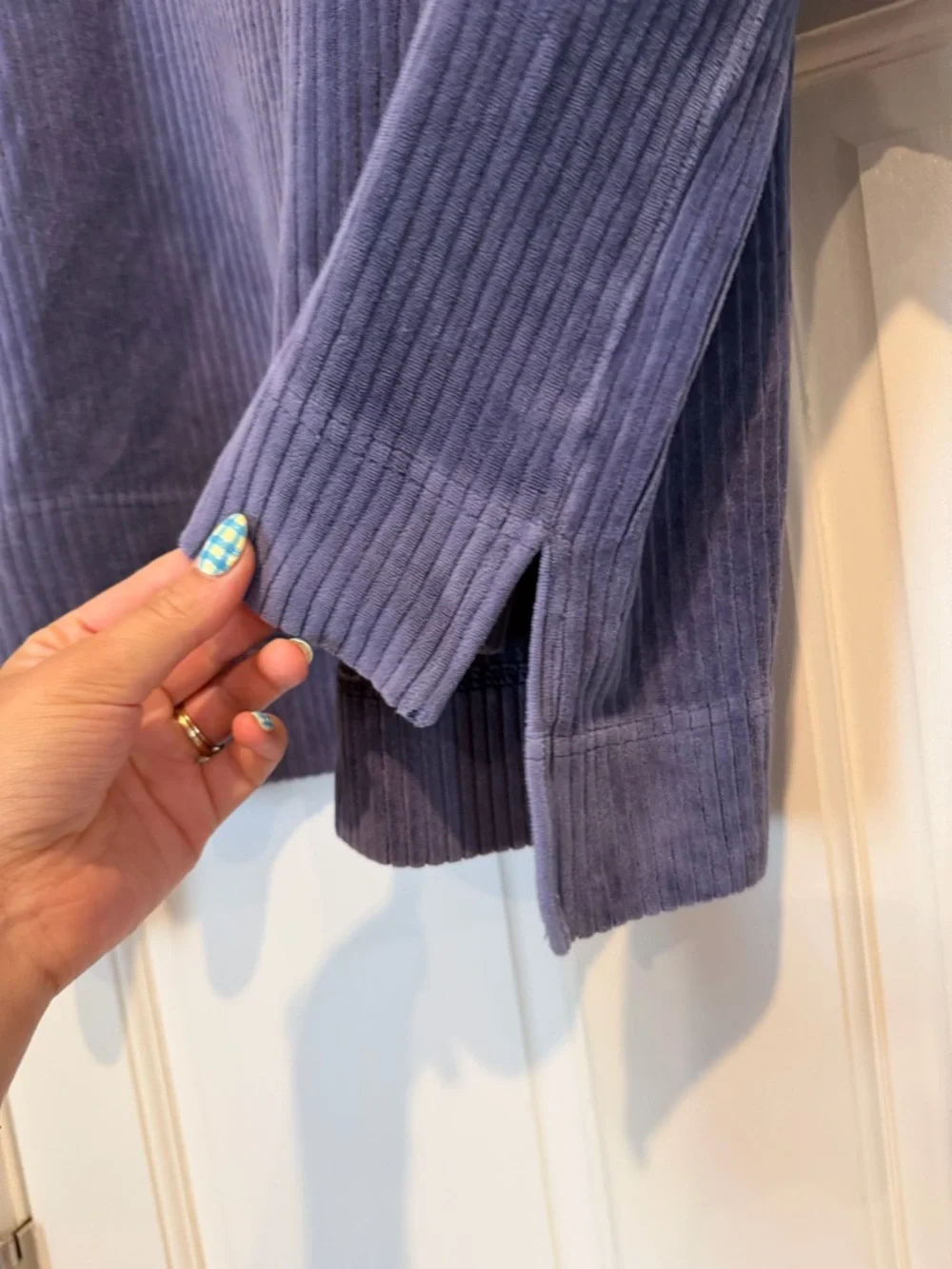 aerie Corduroy Hooded Pullover in Dusty Blue - Picture 3 of 6